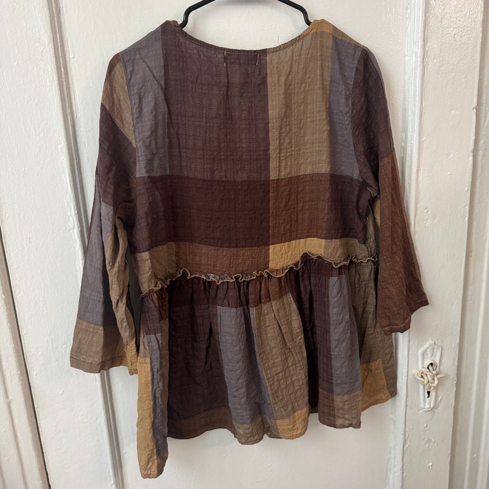 Maximalist Boho Rustic Patchwork Tiered Top Brown… - image 6